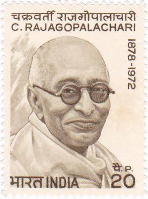 Twenty-paise Indian commemorative postage stamp portraying C. Rajagopalachari, 1878 to 1972.